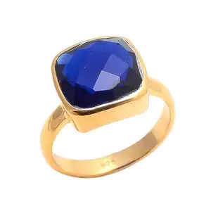 Anel de Sapphire de aniversário com pedras preciosas, anel exclusivo feito à mão com safira