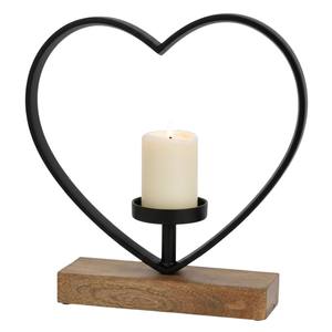 Porte-bougie en métal noir en forme de cœur au design élégant avec base en bois, chandelier décoratif moderne en fer pour la décoration de la maison - Product Image 1