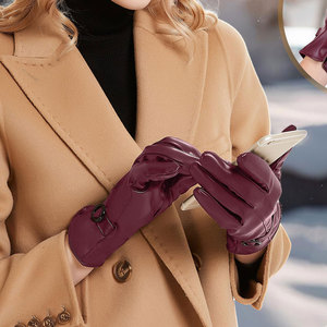 Guantes de Moda de Cuero para Mujer, Calidad Premium, para Invierno, Transpirables, Diseño Sólido, Fáciles de Usar - Product Image 2