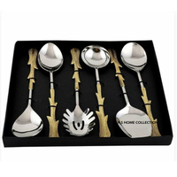 Ensemble de 6 cuillères à salade en gros avec boîte cadeau noire, cuillère de service vintage de luxe en acier miroir avec manche en métal doré