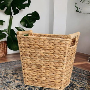 Cesta de almacenamiento de jacinto de agua rústica-Organizador tejido natural para artículos domésticos, estanterías y uso decorativo - Product Image 6