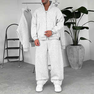 Conception personnalisée 600GSM survêtement 100% coton français éponge sweat à capuche zippé et pantalon de survêtement ensemble Y2K Streetwear Baggy survêtement - Product Image 1