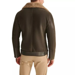 Winter Men's Leather Shearling <b>Jackets</b> Warm Eco-Friendly Waterproof Windproof Turn-down Collar Custom Logo - Product Image 3
