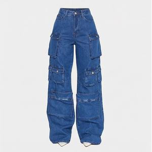 Pantalones Vaqueros de Mezclilla de Algodón para Mujer, Talla Grande, Estilo Urbano, Transpirables, Cómodos, con Múltiples Bolsillos, Largos, OEM - Product Image 1