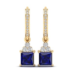 Pendientes de Oro Sólido de 14K de Alta Calidad REYES con Certificado GRA, Joyería de Moissanita, Corte Princesa, Gema de Zafiro Azul de 3 Quilates - Product Image 2