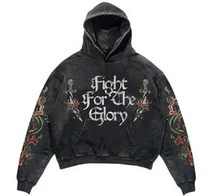 Pull-over respirant pour hommes, sweat à capuche délavé à l'acide Streetwear avec sérigraphie brodée, style hivernal - Product Image 1