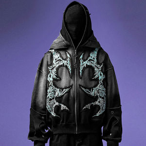 เสื้อฮู้ดดี้ผู้ชายแบบสตรีทแวร์คุณภาพสูง ปักลายแบบวินเทจ ทำสีซีดแบบฟอกกรด พิมพ์ลาย ปักลายตามสั่ง OEM - Product Image 1