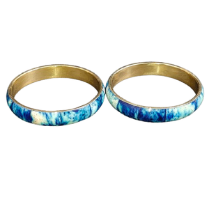 Juego de 2 Brazaletes de Latón con Efecto Mármol Azul y Blanco, Acabado Pulido, Delgados, Estilo Esmalte Pintado a Mano, Más Vendidos - Product Image 1