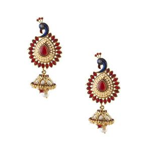 Kriaa Trendy Vintage Peacock Jhumki pendientes azul piedra austriaca clásico diseño étnico Stud para fiestas bodas regalos-1304816 - Product Image 1