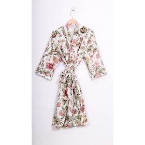 Indian Handmade Boho <b>Lightweight</b> Summer Bathrobe Floral Cotton Kimono with Block Print <b>Dressing</b> <b>Gown</b> Soft Breathable Loungewear - Product Image 4