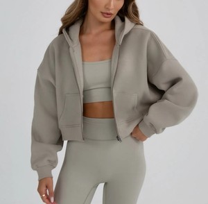 Femmes personnalisé coton doux surdimensionné à manches longues à capuche décontracté sweat à capuche poche latérale nouvelle épaule tombante conception fermeture éclair complète hiver - Product Image 1