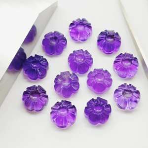งานแกะสลักดอกไม้จากอเมทิสต์ธรรมชาติ 100% ขนาด 12 มม. จี้พลอยรูปดอกไม้ทำมือสำหรับเครื่องประดับ - Product Image 1