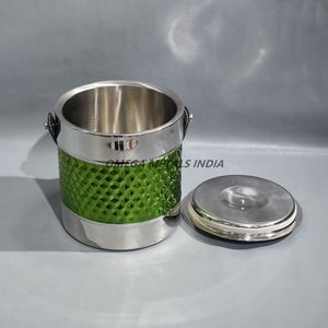 Seau à vin et à glace en acier inoxydable résistant à la rouille avec un design texturé vert élégant pour les fêtes intérieures et extérieures - Product Image 4