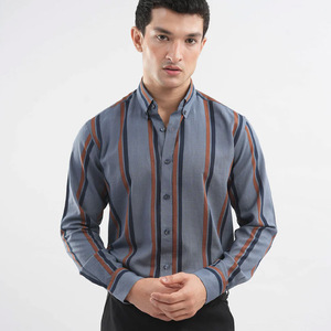 Venta directa de camisas a rayas informales Oxford para hombre, camisas de vestir de tela de franela de punto con cuello abotonado y puños de estilo Formal - Product Image 1