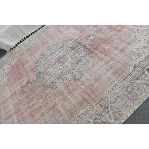 พรมขนสัตว์ตุรกีแบบวินเทจขนาดใหญ่7.5x10.8ฟุตสีชมพูงานปะต่อสีเบจสำหรับห้องนั่งเล่นห้องโถงยางที่ชอบ - Product Image 5