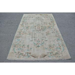 Grand tapis turc 5,2x8,3 pieds, tapis blanc à pois bleus en laine - Product Image 1