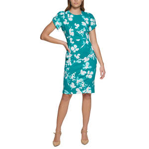 Abito a tubino Calvin Klein da donna, verde, taglia 4 Petite, comodo, stampato, con maniche a tulipano, ideale per l'ufficio, per la primavera - Product Image 1