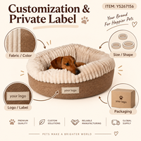 Coussin pour animaux de compagnie Yangyangpet en tissu tissé brun et crème, ovale, à côtés hauts, avec doublure en peluche