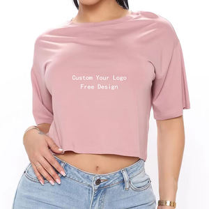 T-shirt de qualité supérieure à col rond pour femmes, très tendance, couleur unie, coupe ample, t-shirts pour femmes - Product Image 1