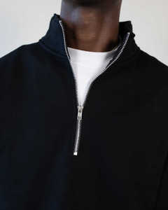 <b>Mens</b> <b>Black</b> Quarter Zip <b>Sweatshirt</b> Custom Logo Heavyweight Long Sleeve Pullover Stand Collar Casual Streetwear OEM 100% Cotton - Product Image 3