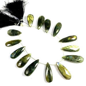 Chaîne de pull en bambou de 18 pouces avec perles de pierre précieuse en labradorite à motif pompon et forme poire, cadeau de luxe naturel - Product Image 1