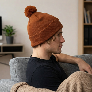 Gorro de Punto Unisex con Pompón, Color Sólido, Cálido para Invierno, Estilo Casual para Adultos, Circunferencia de Cabeza 56-58CM - Product Image 5