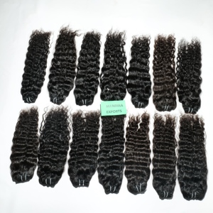 Vente en gros d'extensions de cheveux humains vierges indiens naturels crus à 100% cuticules alignés style vague frisée crépue faisceaux sans produits chimiques - Product Image 1