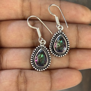 Mystic Topaz Brass <b>Hoops</b> Earrings Light <b>Weight</b> Designer Chunky Earrings for Women Ear Wires for Anniversaries - Product Image 2