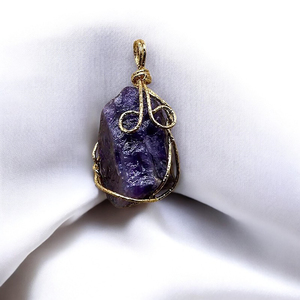 ทำด้วยมือสีม่วงดิบจี้หินกับห่อลวดทองออกแบบสำหรับการทำเครื่องประดับและอุปกรณ์สร้อยคอ - Product Image 1