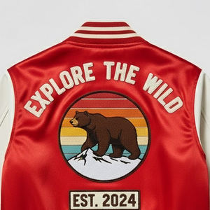 Veste universitaire en satin vintage pour hommes avec patchs brodés en chenille personnalisés, best-seller, streetwear, veste universitaire à boutons pour hommes - Product Image 5