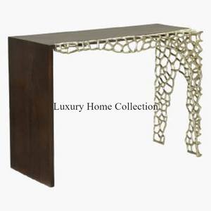 Mesa de consola de aspecto elegante de diseñador de color dorado Marco de estilo antiguo con mesa lateral y consola de acabado antiguo de latón a bajo precio - Product Image 2