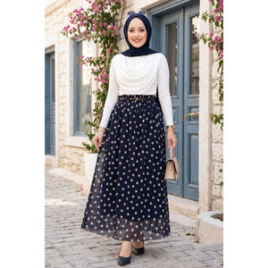 Jupe d'été en mousseline de soie et tulle bleu marine à pois, taille élastique, grande taille, respirante, imprimé léopard numérique, volants, élasthanne - Product Image 1