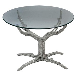 Table basse ronde moderne en aluminium de haute qualité avec finition polie brillante et dessus en verre transparent pour meubles de maison - Product Image 1