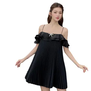 ग्रीष्मकालीन 2023 पोशाक संग्रह सिलाई काले रंग-उच्च गुणवत्ता वाली वाइटनेस फैशन