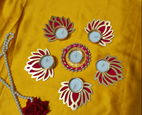 Ensemble de rangolis Jaipurios faits à la main de luxe Lotus, en bois MDF et métal, pots à bougies de 4 pouces, style traditionnel personnalisé, décoratif et simple