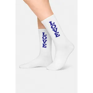 Chaussettes de tennis imprimées Blue Love 100% coton, logo personnalisé, antibactériennes, caractéristiques sportives pour diabétiques, impression par sublimation personnalisée, pour athlètes - Product Image 2