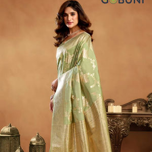 Saree en soie tissée pure de créateur avec tissage Zari Tenue de fête de mariage traditionnelle indienne et pakistanaise pour femmes - Product Image 1