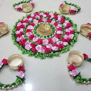 ของตกแต่งบ้านปาร์ตี้งานแต่งงานแบบอินเดียดั้งเดิมที่วางเทียนหอมหลากสีพร้อมดอกไม้เทียมไฟชาโลหะ - Product Image 5