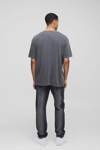 Camiseta de gran tamaño Boxy 100% algodón para hombre, holgada, peso pesado, 200gsm, gruesa, de talla grande, sólida, larga, con hombros caídos, cuello redondo - Product Image 2