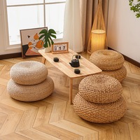 Coussin de siège rond chaises de sol poufs en jacinthe d'eau faits à la main poufs en osier de paille naturelle