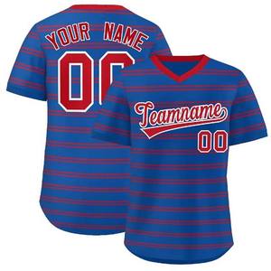 Conception rayée Couleur contrastée OEM Style personnalisé Tops de chemise Polyester qualité supérieure Col V Sublimation Maillot de baseball - Product Image 2