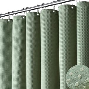 Cortina de Ducha Dynamene Verde Salvia - Cortinas de Ducha de Tela Gruesa con Textura de Waffle para Baño - Product Image 1