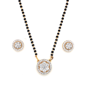 14kt Vàng mangalsutra Vòng Cổ Và Bông Tai Thiết Lập Truyền Thống Ấn Độ Đồ Trang Sức Cưới Với Hạt Màu Đen Và Kim Cương Tự Nhiên Mặt Dây Chuyền - Product Image 1