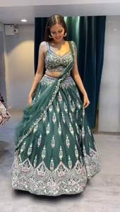 High Quality Heavy Faux Georgette Bridal Lehenga Choli Dupatta <b>Sequin</b> Embroidery Wedding Reception Style Party Cotton <b>Material</b> - Product Image 6