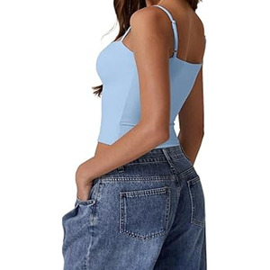 Camiseta ajustada recortada de manga corta para mujer, Camisetas básicas informales de entrenamiento sin mangas, camisetas sin mangas de verano para mujer hechas por vestido deportivo - Product Image 4