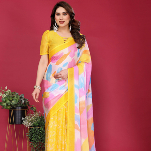 Saree en mousseline de soie mousseline de soie imprimé floral léger parfait pour toutes les occasions - Product Image 1