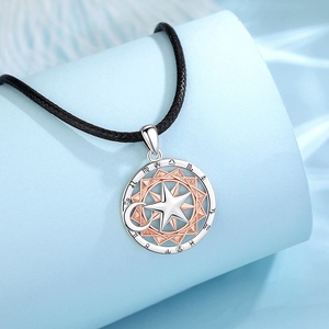 Colgante de plata de ley 925 con signo del zodiaco, collar con colgante de horóscopo, rueda del sol, luna, estrella, astrología, chapado en oro rosa, 12, precio al por mayor - Product Image 3