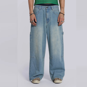 OEM Custom Fashion Mens Washed Loose Fit <b>Jeans</b> Customized Embroidery logo Faded Design Denim <b>Jeans</b> Pants with Pockets - Product Image 1