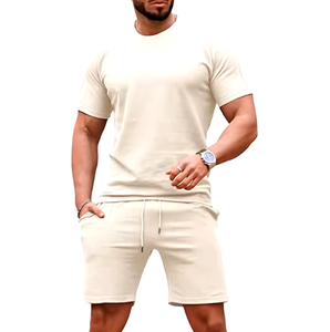 Novedad de verano al por mayor, pantalones cortos informales para hombre, conjuntos de 2 piezas para hombre, Camiseta con hombros caídos, manga corta y pantalones cortos con cordón para hombre - Product Image 5