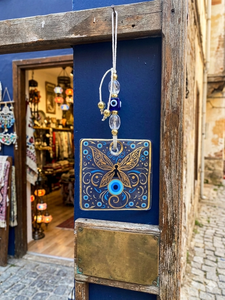Gold Square Evil Eye <b>Wall</b> <b>Hanging</b> 6cm Square Nazar Amulet with Gold & Blue Design, Home <b>Decor</b> & Gift Ornament - Product Image 3